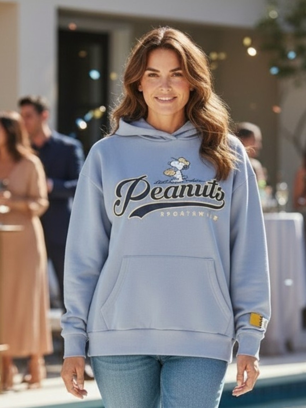 Peanuts - NWT, Lite Blue Hoodie, Double Sided Snoopy Playing Baseball, Pocket